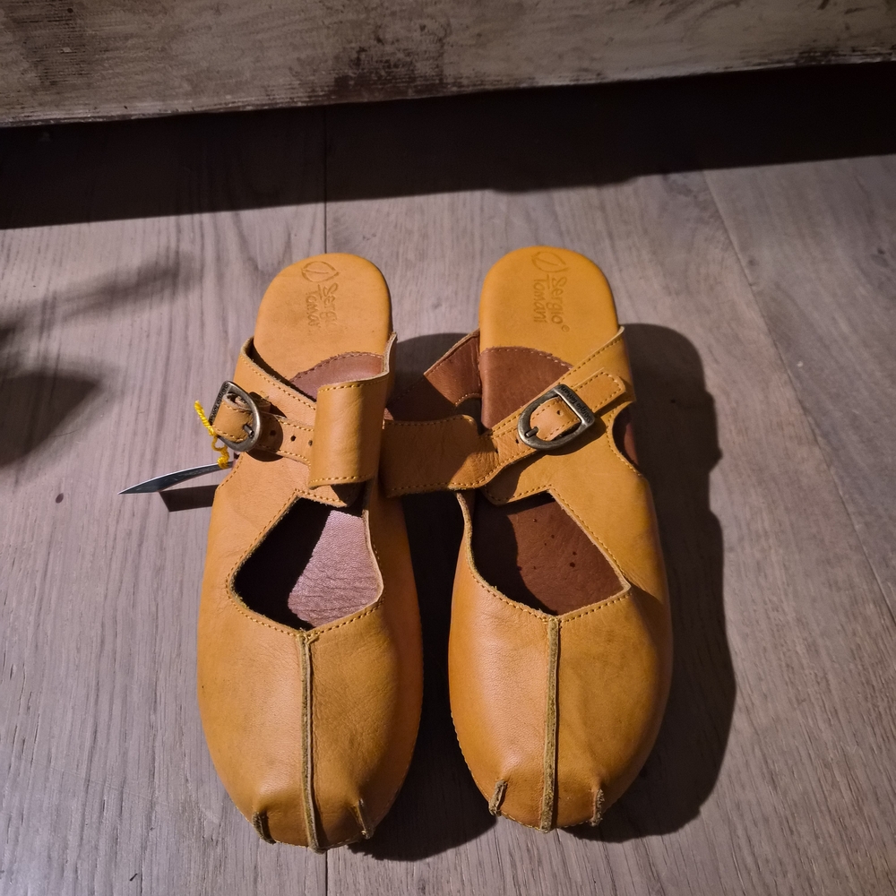 Golden Leather Mules